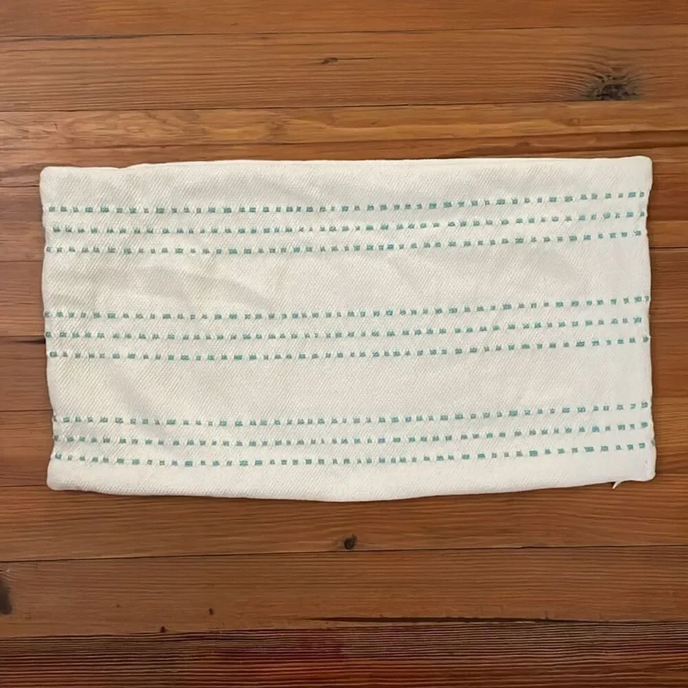 Lauren Ralph Lauren White Cotton Lumbar Pillow Cover 14x25 Blue Green Accents